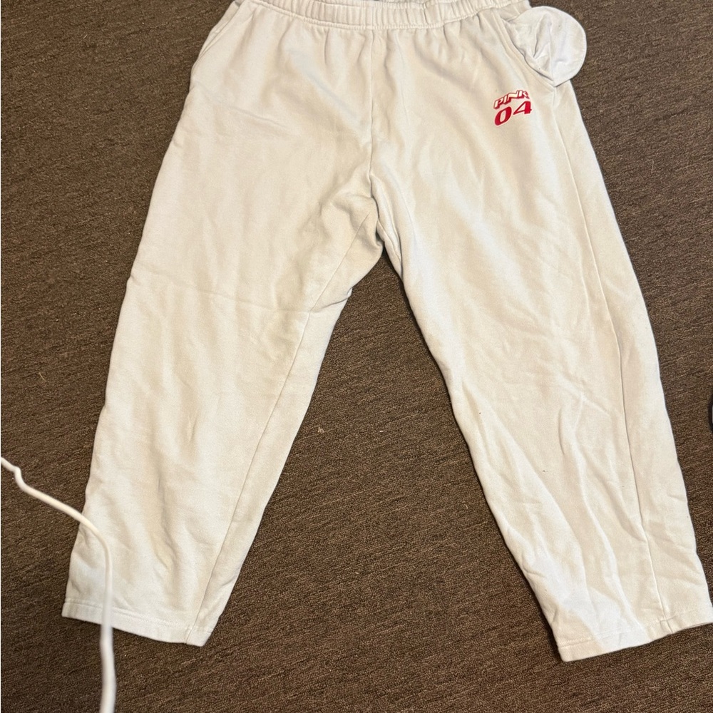 PINK Victoria's Secret White Sweatpants with Red Logo